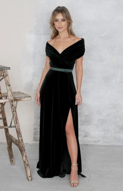 Bardot Velvet Floor Length Dress | Folkster